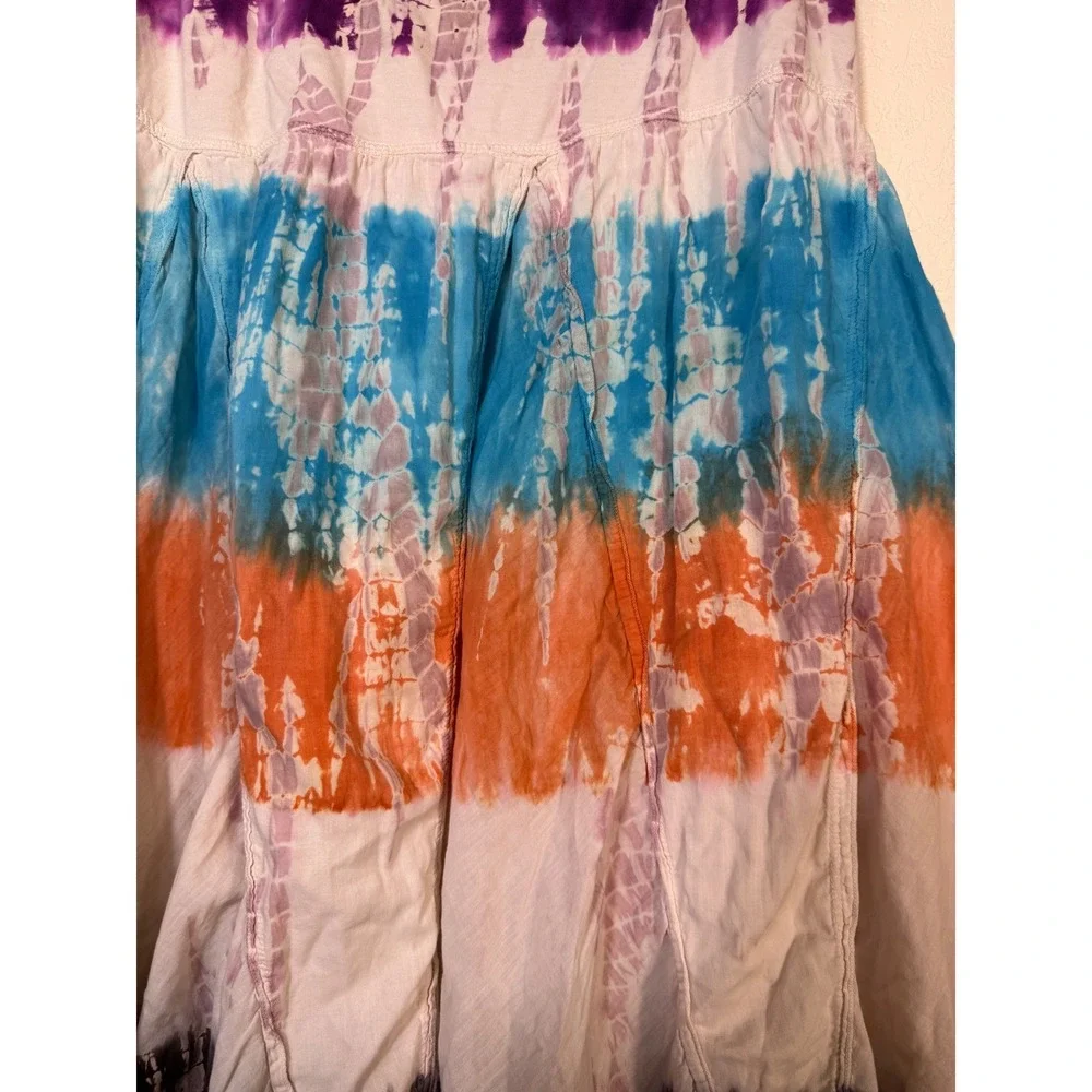 Solitaire Tie Dye Maxi Skirt Womens Large Multi Color Boho Festival Bleached Art